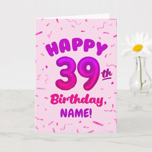 Happy 39th Birthday Card with Custom Name カード (小さな植物)