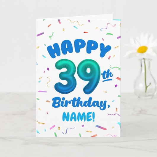 Happy 39th Birthday Card with Custom Name カード (小さな植物)