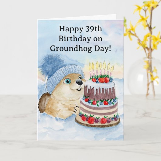  Happy 39th Groundhog Day Birthday  カード (黄色い花)