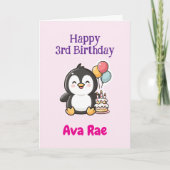 Happy 3rd Birthday, Cute Penguin, Personalized  カード (正面)