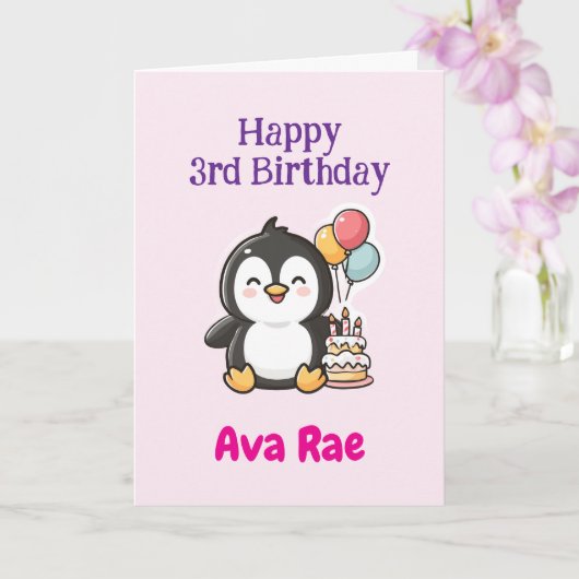 Happy 3rd Birthday, Cute Penguin, Personalized  カード (蘭)