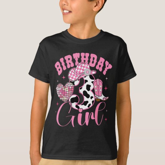 Happy 3rd Birthday Girl Outfit Rodeo Western Cowgi Tシャツ (正面)