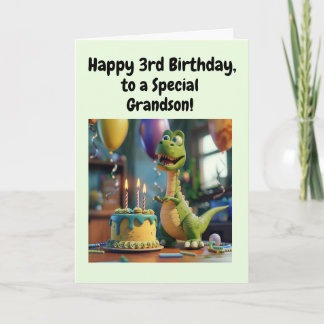 Happy 3rd Birthday Grandson, Dino, Personalized  カード