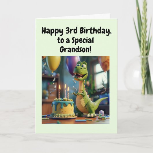Happy 3rd Birthday Grandson, Dino, Personalized  カード (正面)
