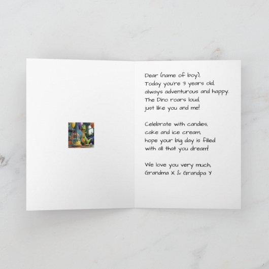 Happy 3rd Birthday Grandson, Dino, Personalized カード (内部)