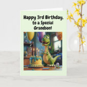 Happy 3rd Birthday Grandson, Dino, Personalized  カード (黄色い花)