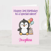 Happy 3rd Birthday Niece, Penguin, Personalized カード (正面)