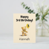 Happy 3rd Birthday, Personalized Teddy Bear Card,  ポストカード (スタンド正面)