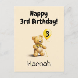 Happy 3rd Birthday, Personalized Teddy Bear Card,  ポストカード