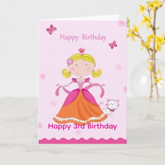 Happy 3rd Birthday Princess カード (黄色い花)
