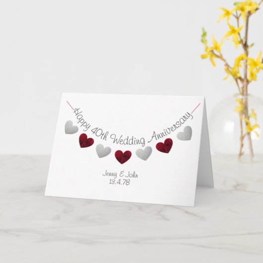 Happy 40th 結婚 Anniversary Rubyバラハート カード (黄色い花)