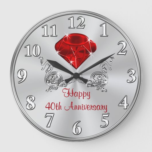 Happy 40th 結婚Anniversary Gives CLOCK ラージ壁時計 (正面)