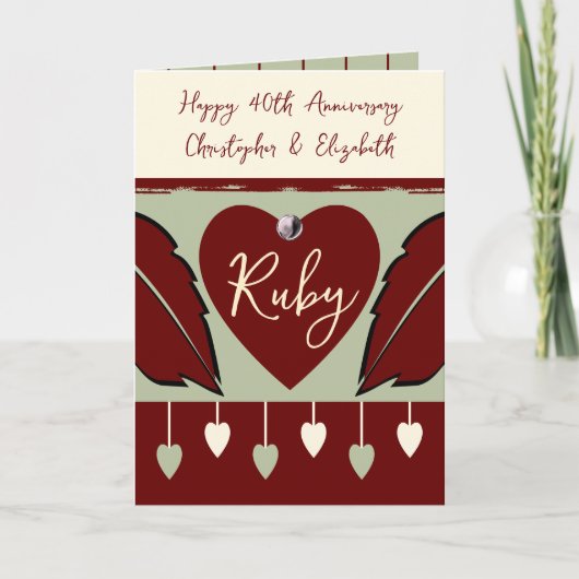 Happy 40th Anniversaryの名前を追加burgundy green カード (正面)