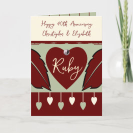 Happy 40th Anniversaryの名前を追加burgundy green カード