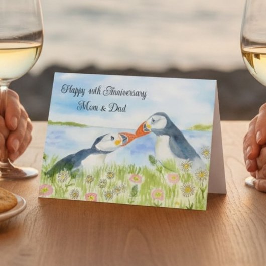 Happy 40th Anniversary Mom & Dad Puffins  カード