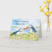Happy 40th Anniversary Mom & Dad Puffins  カード (黄色い花)