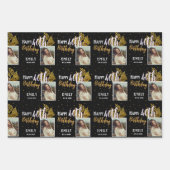 Happy 40th Birthday Black Gold Foliage Photo ラッピングペーパーシート (正面)