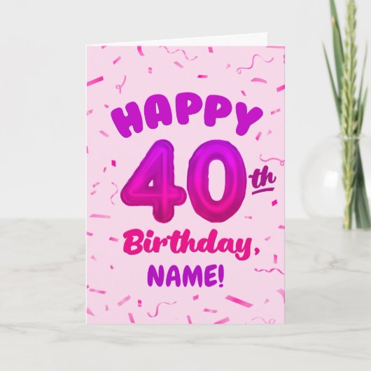 Happy 40th Birthday Card with Custom Name カード (正面)