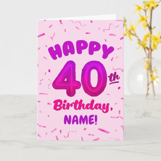 Happy 40th Birthday Card with Custom Name カード (黄色い花)