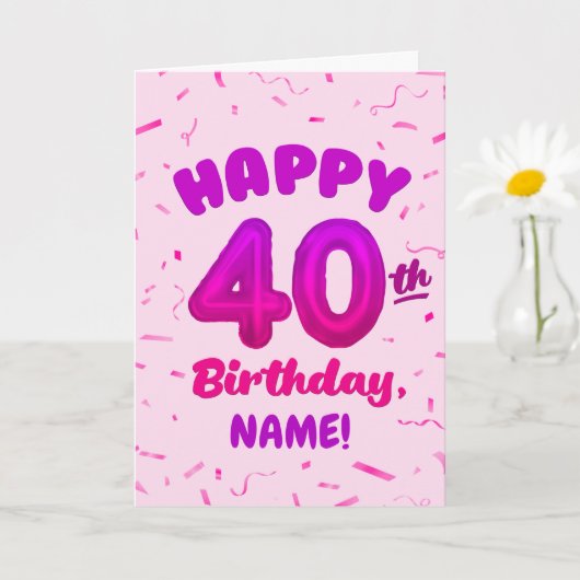 Happy 40th Birthday Card with Custom Name カード (小さな植物)