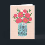 Happy 40th Birthday FishesとMason Jar of Flower カード<br><div class="desc">豪華な牡丹の束と白い花で満たされたメイソンの瓶は、ラベルの上に「私のいとこのために」と手紙を書き、メイソンの瓶の上に「ハッピー40歳の誕生日」と書いた手紙を入れた。いとこの誕生日祝に完璧な誕生日カード！©ネスノルドバーグ</div>