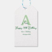 Happy 40th birthday green add name monogram modern ギフトタグ (正面)