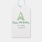 Happy 40th birthday green add name monogram modern ギフトタグ (裏面)