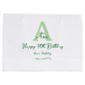 Happy 40th birthday green add name monogram modern ラージペーパーバッグ (裏面)