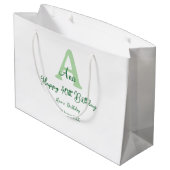 Happy 40th birthday green add name monogram modern ラージペーパーバッグ (裏面アングル)