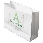 Happy 40th birthday green add name monogram modern ラージペーパーバッグ (正面アングル)