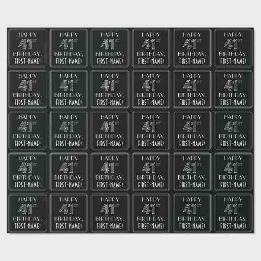 HAPPY 41ST誕生日、アールデコスタイル(名前をカスタムする付き) ラッピングペーパー (シーム)