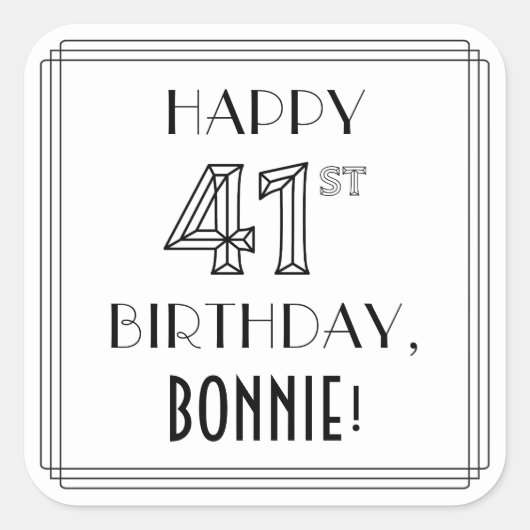 HAPPY 41ST誕生日、アールデコスタイル、名前をカスタムする スクエアシール (正面)