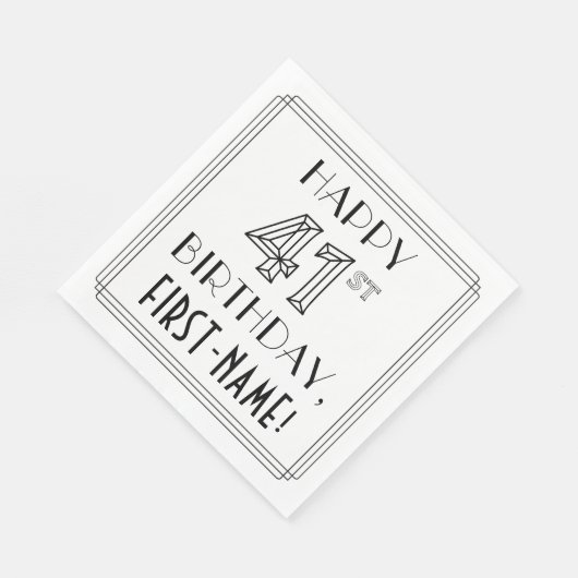 HAPPY 41st誕生日;アールデコスタイル;名前をカスタムする スタンダードランチョンナプキン (角)