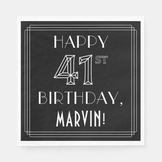 HAPPY 41st誕生日;アールデコスタイル;名前をカスタムする スタンダードランチョンナプキン (正面)