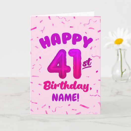 Happy 41st Birthday Card with Custom Name カード (小さな植物)