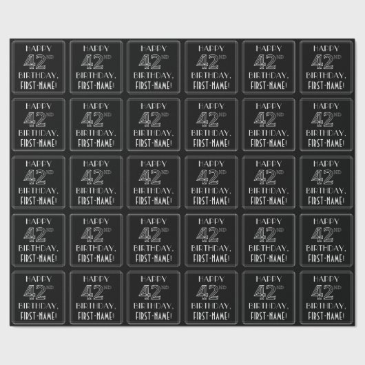 HAPPY 42nd誕生日、アールデコスタイル(名前をカスタムする付き) ラッピングペーパー (シーム)