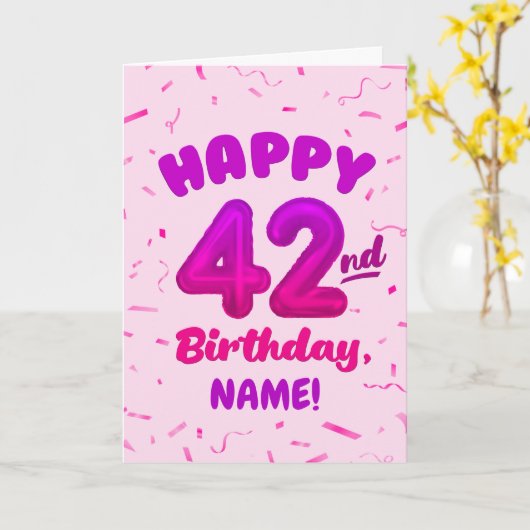 Happy 42nd Birthday Card with Custom Name カード (黄色い花)