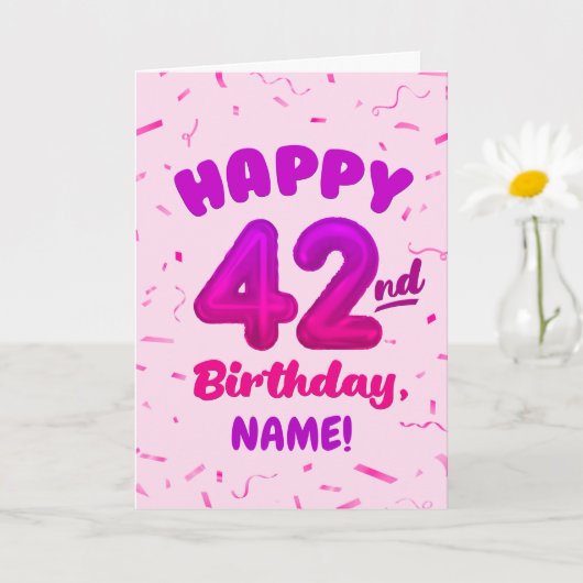 Happy 42nd Birthday Card with Custom Name カード (小さな植物)