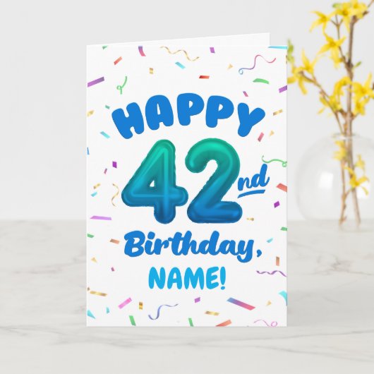 Happy 42nd Birthday Card with Custom Name カード (黄色い花)