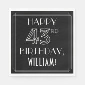 HAPPY 43rd誕生日、アールデコスタイル、名前をカスタムする スタンダードランチョンナプキン (正面)