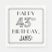 HAPPY 43rd誕生日、アールデコスタイル、名前をカスタムする スタンダードランチョンナプキン (正面)