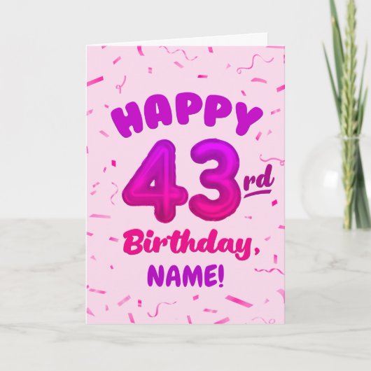Happy 43rd Birthday Card with Custom Name カード (正面)