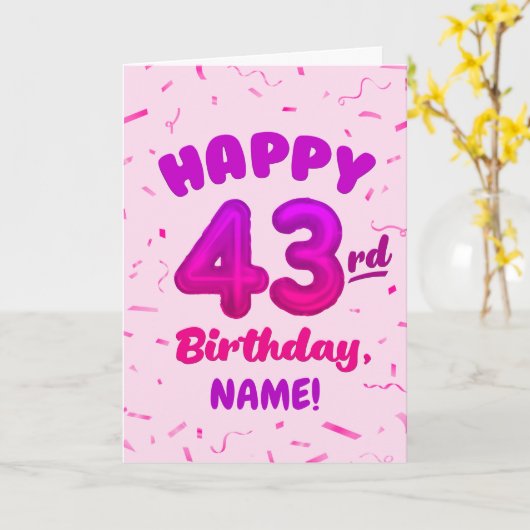 Happy 43rd Birthday Card with Custom Name カード (黄色い花)