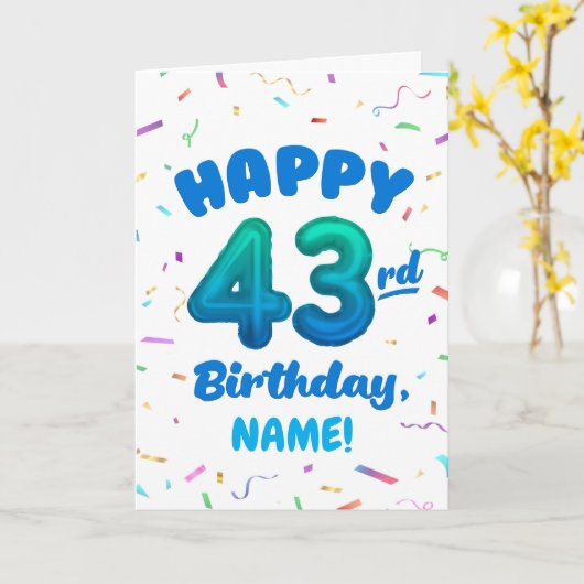 Happy 43rd Birthday Card with Custom Name カード (黄色い花)