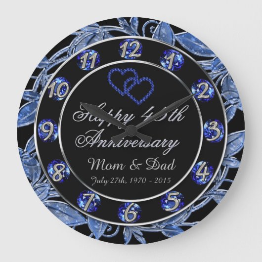 Happy 45th Anniversaryサファイアリーフ番号 ラージ壁時計 (正面)