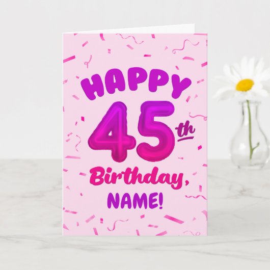 Happy 45th Birthday Card with Custom Name カード (小さな植物)