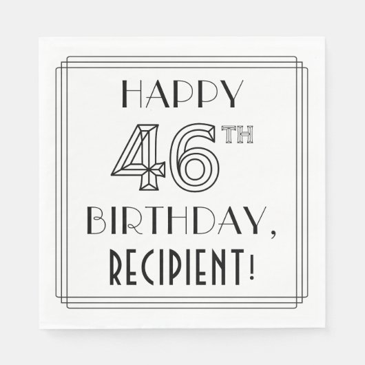 HAPPY 46th誕生日;アールデコスタイル;名前をカスタムする スタンダードランチョンナプキン (正面)