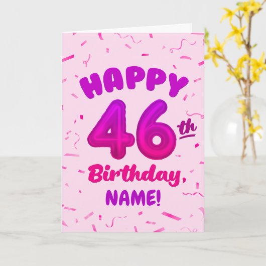 Happy 46th Birthday Card with Custom Name カード (黄色い花)