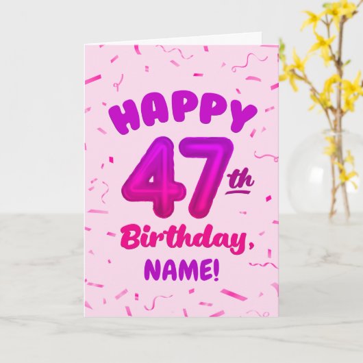 Happy 47th Birthday Card with Custom Name カード (黄色い花)