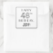 HAPPY 48th誕生日、アールデコスタイル、名前をカスタムする スクエアシール (バッグ)